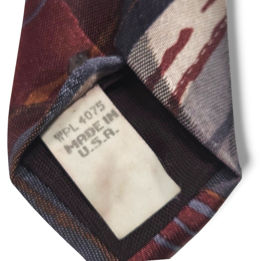 Oscar De La Renta Studio Silk Necktie Abstract Stripe USA Burgundy Gray OS - Picture 4 of 6
